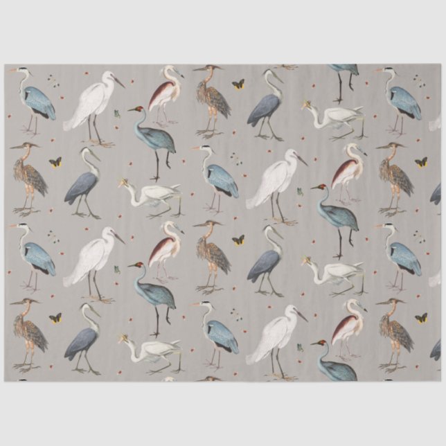 Papier Mousseline Aquarelle Heron Bird Egret Nature Motif (Recto)