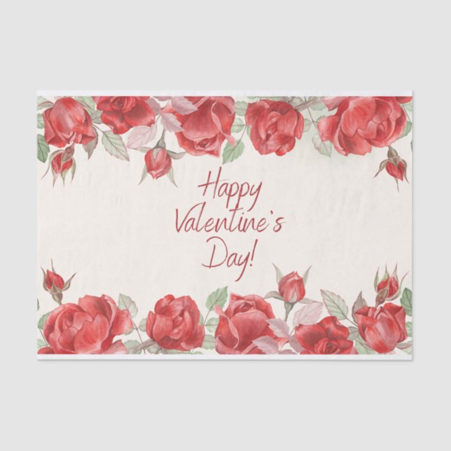 Papier Mousseline Aquarelle Heureuse Sainte-Valentin Roses rouges (Recto)
