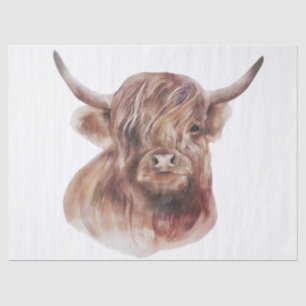 Papier Mousseline Aquarelle Highland Cow