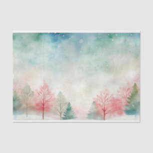 Papier Mousseline Aquarelle hiver neige Arbre et Motif Sky