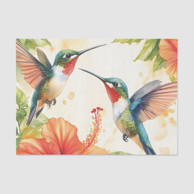Papier Mousseline Aquarelle Hummingbird and Flowers Design (Recto)
