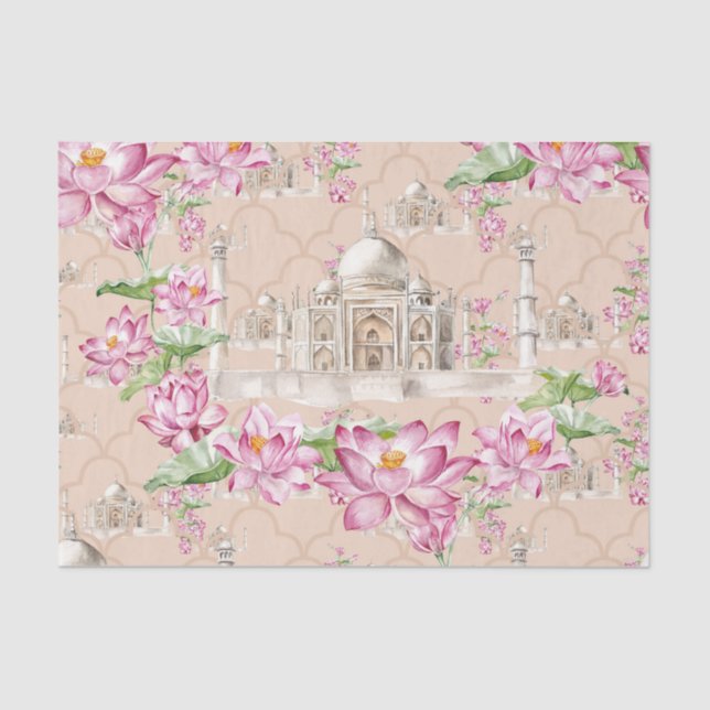 Papier Mousseline Aquarelle indienne Lotus Flower Taj Mahal (Recto)