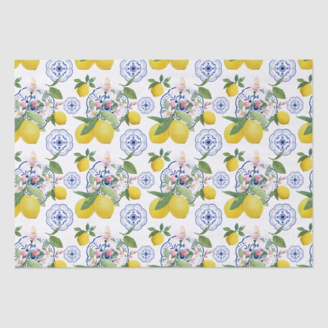 Papier Mousseline Aquarelle Italienne Carrelage Citron Motif (Recto)