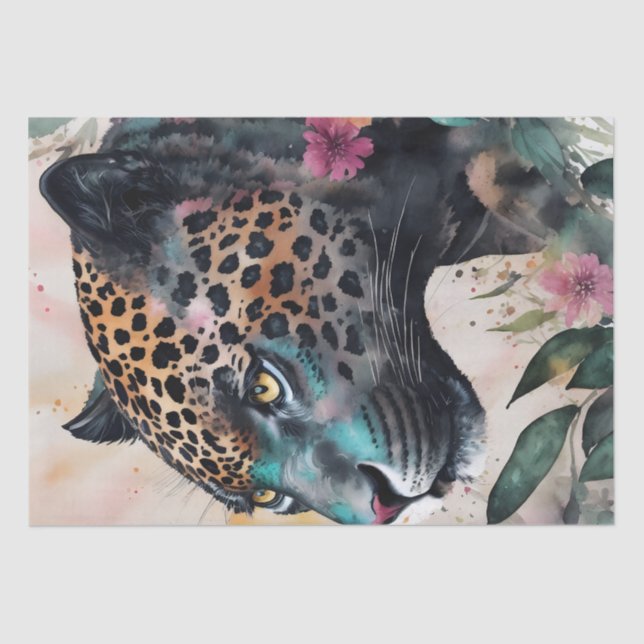 Papier Mousseline Aquarelle Jaguar Art Floral (Recto)