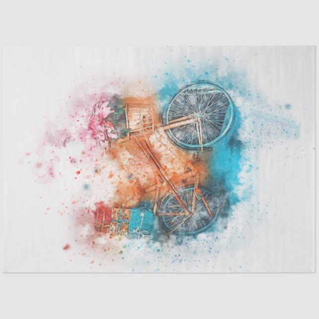 Papier Mousseline Aquarelle Jardin Bicyclette Découpage Papier Tissu (Recto)