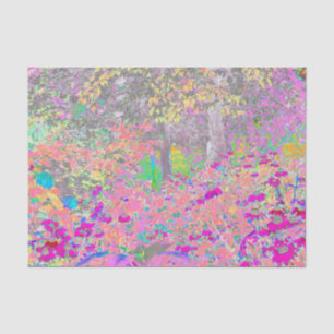 Papier Mousseline Aquarelle Jardin lever de soleil avec fleurs viole