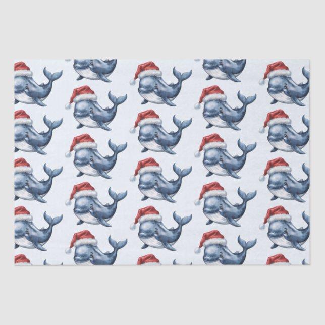 Papier Mousseline Aquarelle Joyeux dessin de baleine de Noël (Recto)