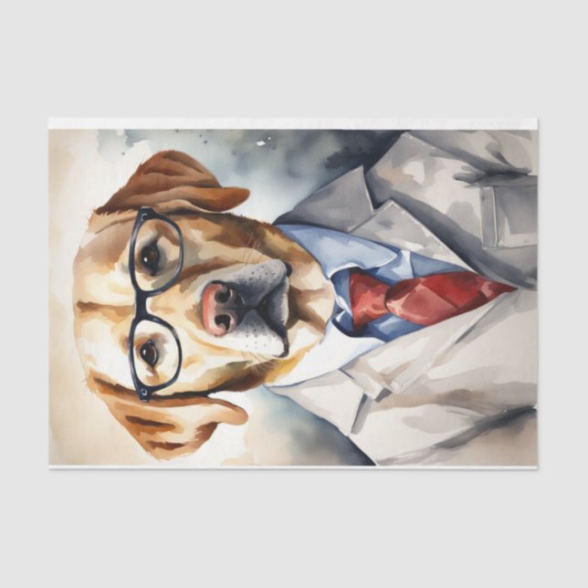 Papier Mousseline Aquarelle Labrador dans le découpage des lunettes (Recto)