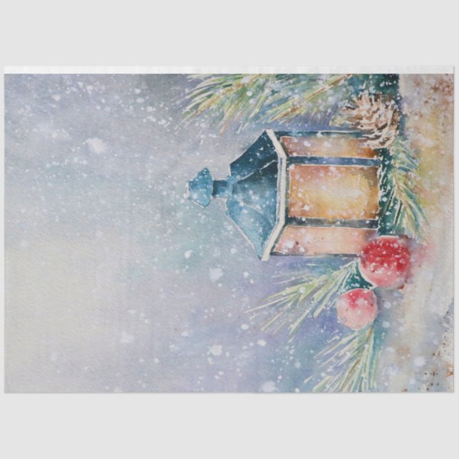 Papier Mousseline Aquarelle Lampe de nuit de neige Fir Bauble Noël (Recto)