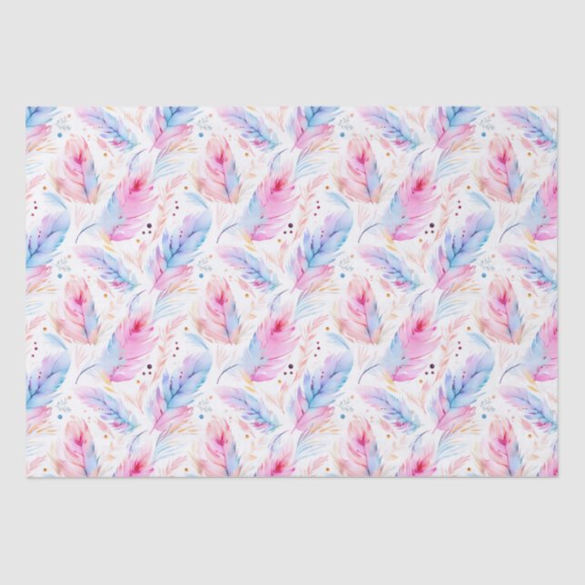 Papier Mousseline Aquarelle Lavande rose brillant Plumes ressort (Recto)