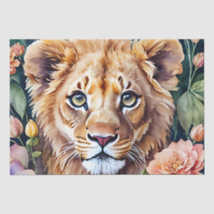 Papier Mousseline Aquarelle Lion Cub Floral