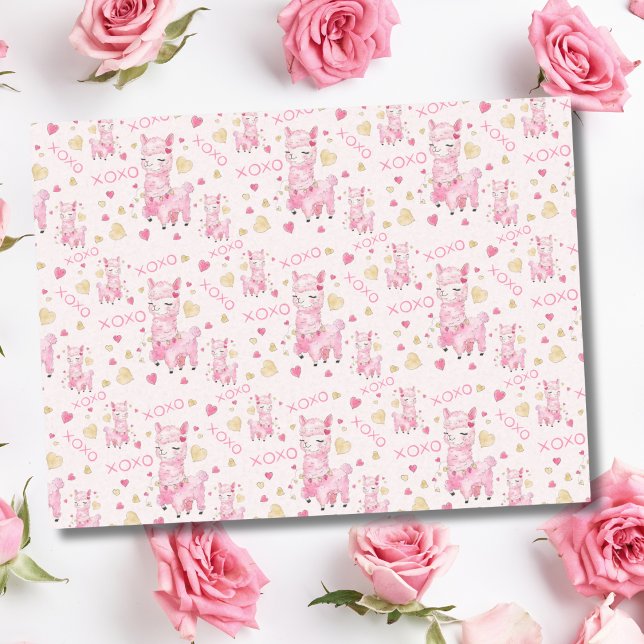 Papier Mousseline Aquarelle Llama rose XOXO (Créateur téléchargé)