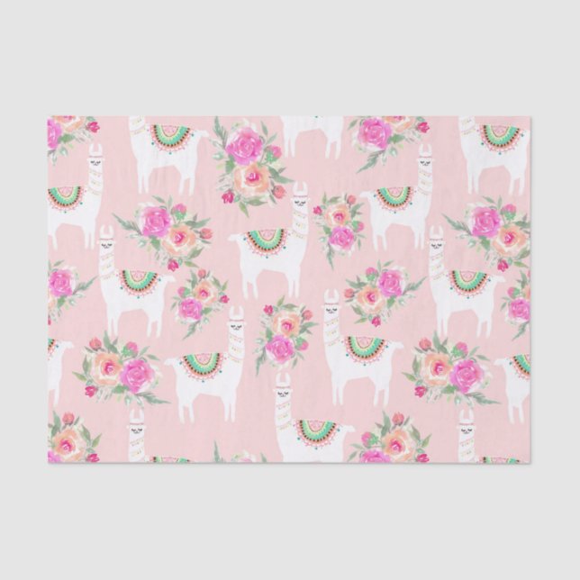 Papier Mousseline Aquarelle Llama sur Coral rose (Recto)