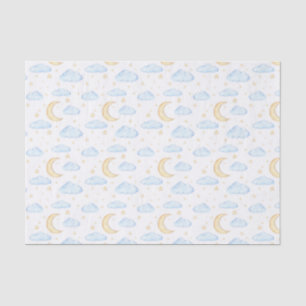 Papier Mousseline Aquarelle Lune étoiles et nuages Motif
