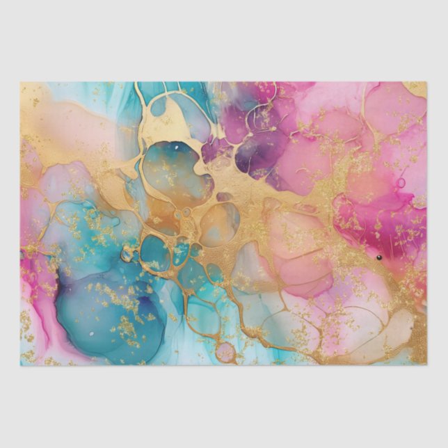 Papier Mousseline Aquarelle Luxe Pink Blue et Gold Abstrait (Recto)