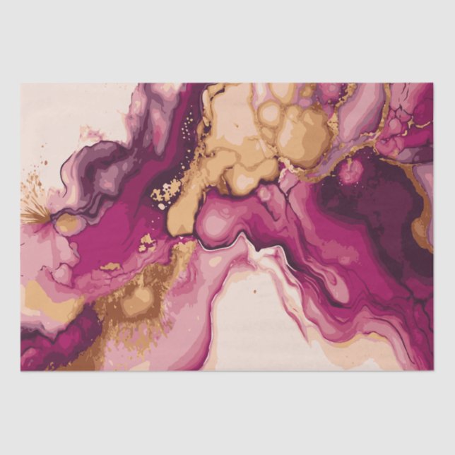 Papier Mousseline Aquarelle magenta et or Splash 7 (Recto)