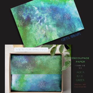 Papier Mousseline Aquarelle magique Aqua Blue Green Under the Sea