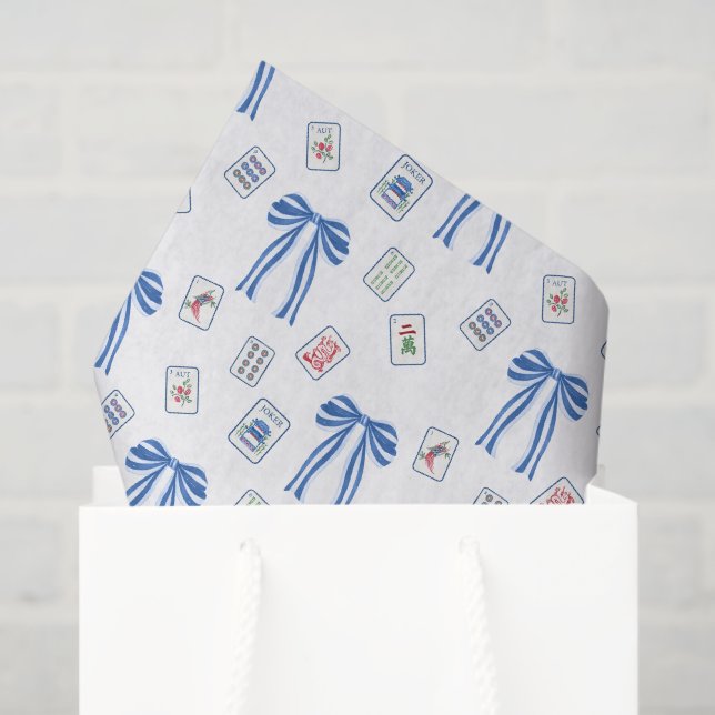 Papier Mousseline Aquarelle Mahjong Carreaux et vaches (Sac cadeau)