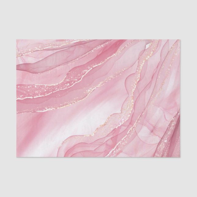 Papier Mousseline Aquarelle marbre rose et or Parties scintillant  (Recto)