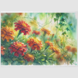 Papier Mousseline Aquarelle Marigolds et lierre Vins Découpage