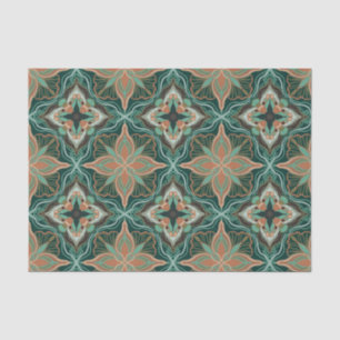 Papier Mousseline Aquarelle Marocaine Turquoise Carrelage Floral
