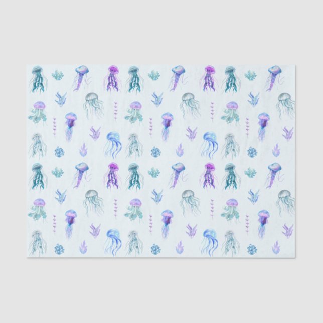Papier Mousseline Aquarelle méduse et algues (Recto)