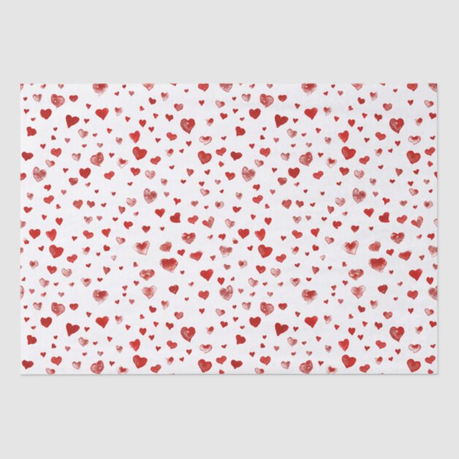 Papier Mousseline Aquarelle mignonne Coeurs rouges (Recto)