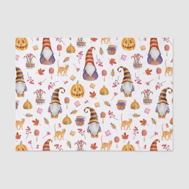 Papier Mousseline Aquarelle mignonne Halloween Gnomes, Citrouille et (Recto)