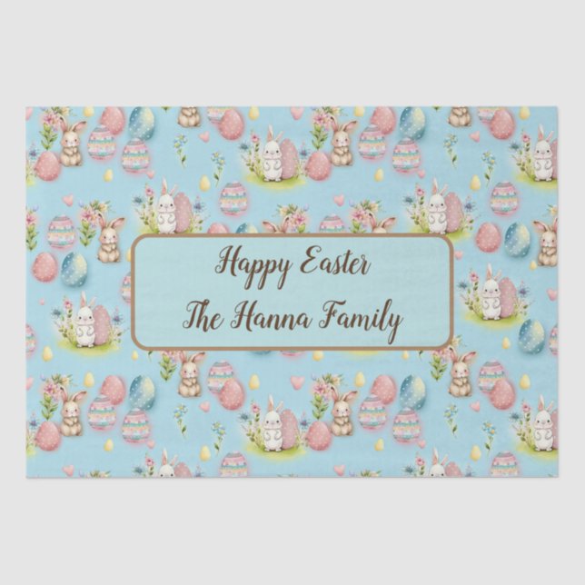 Papier Mousseline Aquarelle mignonne Oeufs de Pâques, lapin et fleur (Recto)