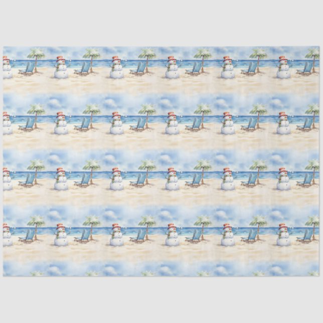 Papier Mousseline Aquarelle mignonne Snowman en vacances (Recto)