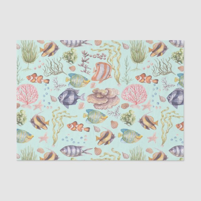 Papier Mousseline Aquarelle mignonne Vie marine Poisson et corail (Recto)