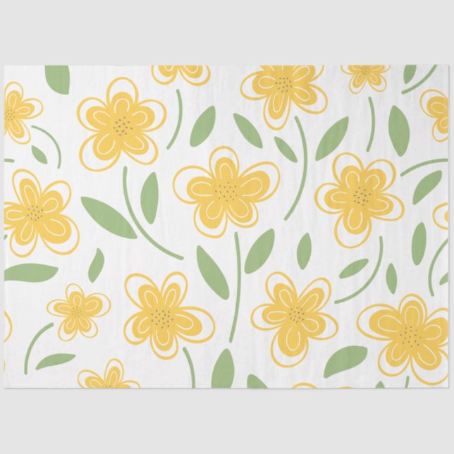 Papier Mousseline Aquarelle moderne Fleurs botaniques florales jaune (Recto)