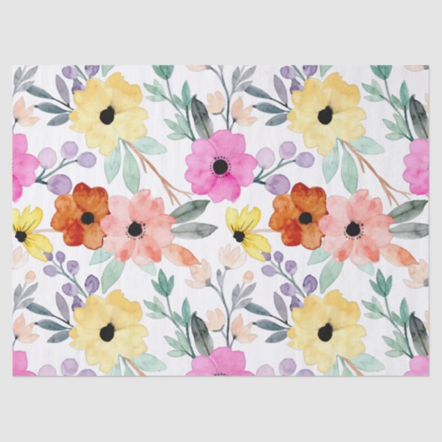 Papier Mousseline Aquarelle moderne Floral Fleurs Botaniques Jeter (Recto)