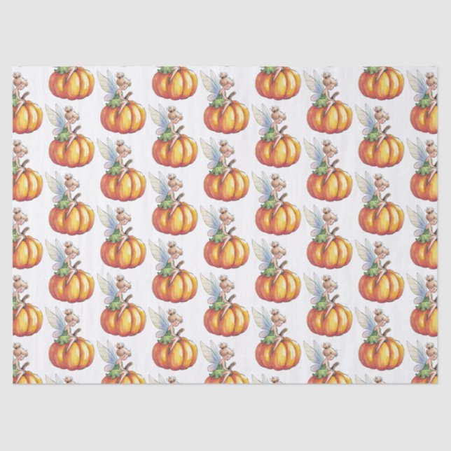 Papier Mousseline Aquarelle moderne tendance Fée et Citrouille (Recto)