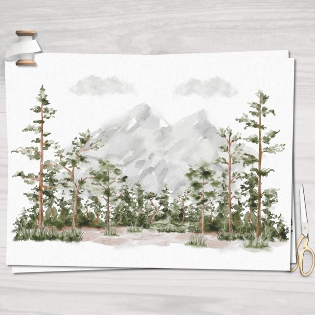 Papier Mousseline Aquarelle Montagne et forêt (In situ)
