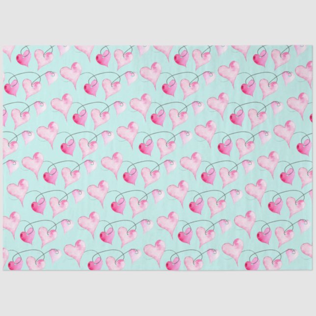 Papier Mousseline Aquarelle Motif Coeurs roses (Recto)