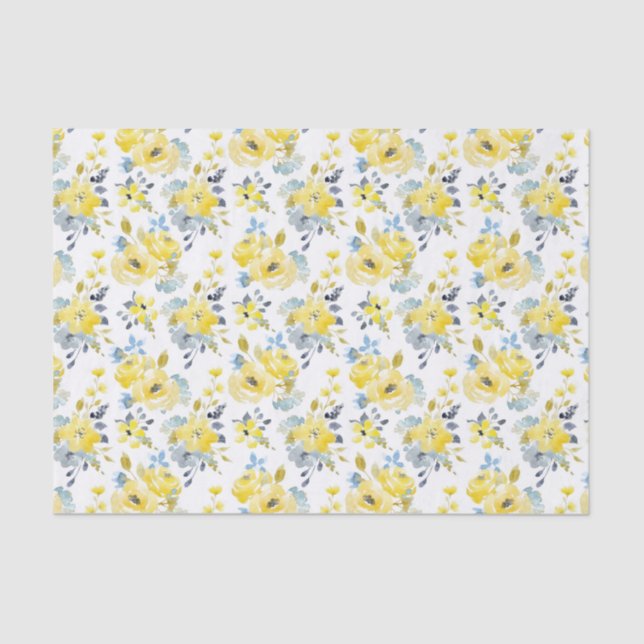 Papier Mousseline Aquarelle Motif Floral Jaune (Recto)