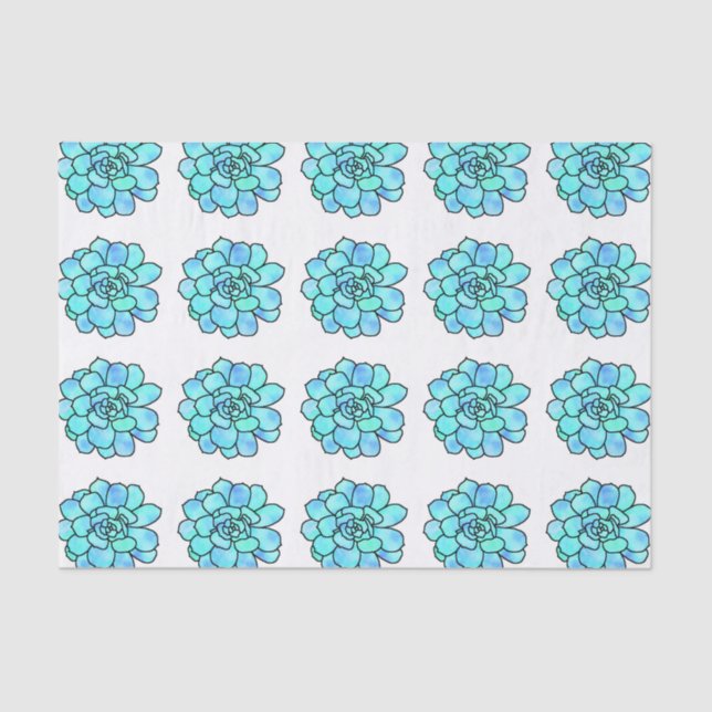 Papier Mousseline Aquarelle Motif Succulent en verre teint (Recto)