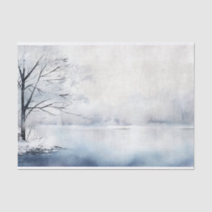 Papier Mousseline Aquarelle Neige d'hiver dans les nuances de bleu n