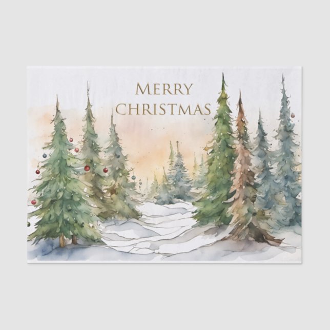 Papier Mousseline Aquarelle Noël Arbres Joyeux Noël (Recto)