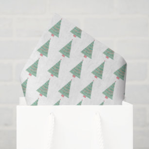 Papier Mousseline Aquarelle Noël Arbres rouge vert blanc cadeau
