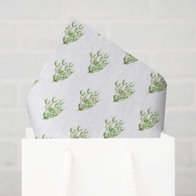 Papier Mousseline Aquarelle Noël Berry Branches Verdure (Sac cadeau)