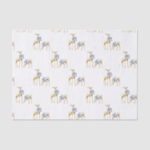 Papier Mousseline Aquarelle Noël Bleu Bow Chinoiserie Reindee