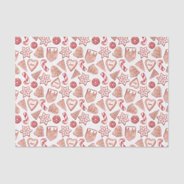 Papier Mousseline Aquarelle Noël Cookies Motif Fête (Recto)