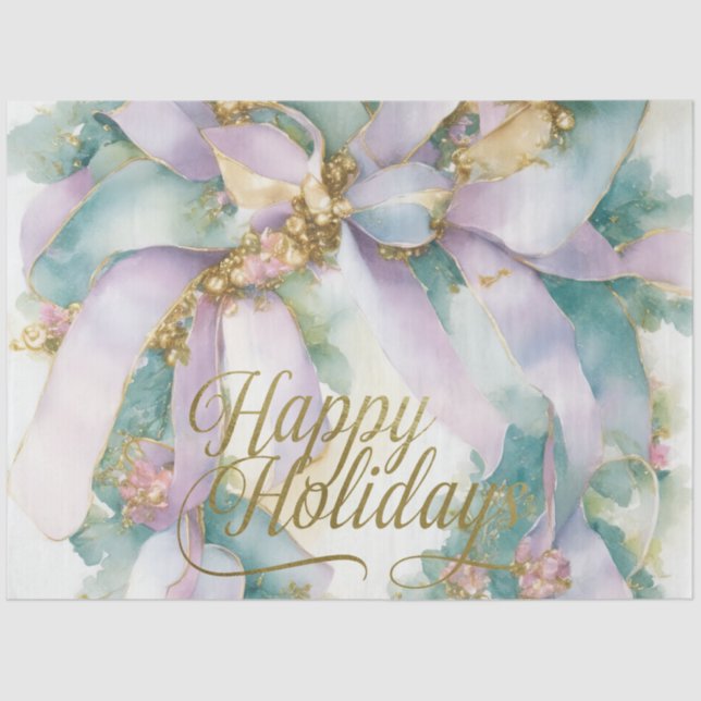 Papier Mousseline Aquarelle Noël Floral Ruban Purple Turquoise (Recto)