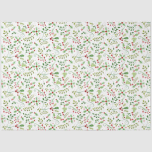 Papier Mousseline Aquarelle Noël Holly Berry Feuilles Rouge Vert