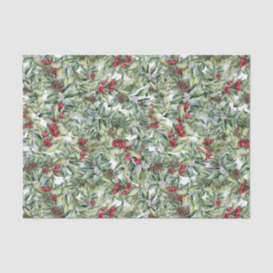 Papier Mousseline Aquarelle Noël Holly et Mistletoe