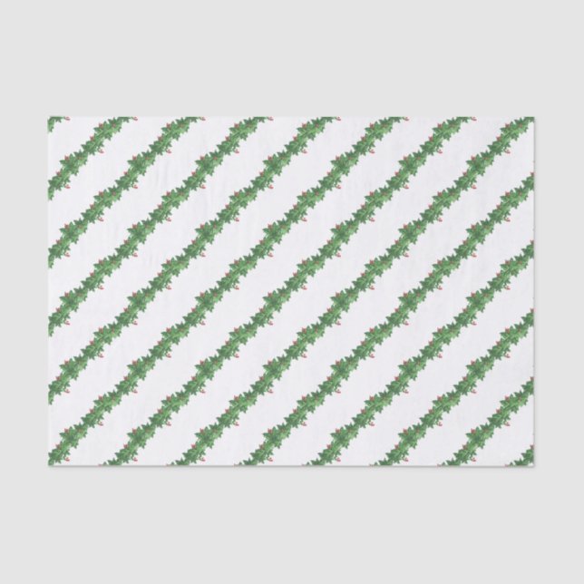 Papier Mousseline Aquarelle Noël Holly Garland (Recto)