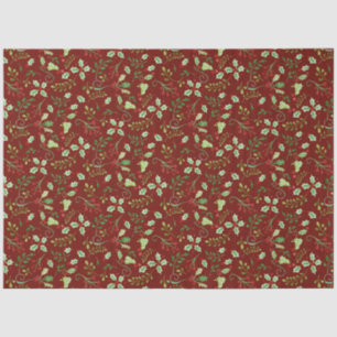 Papier Mousseline Aquarelle Noël Rouge Vert Holly Berry Feuilles