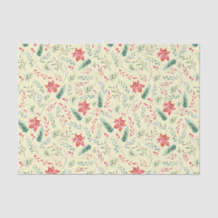 Papier Mousseline Aquarelle Noël Vert Rouge Flore Vert clair